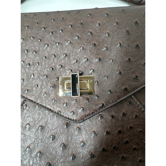 Noble Mount Ostrich finish satchel crossbody bag purse brown - Picture 2 of 9